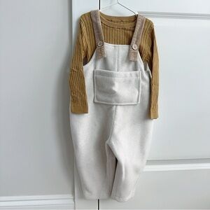 Beige Overalls with Mustard Long Sleeve Shirt